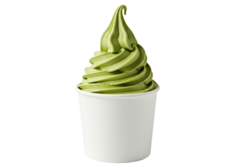 matcha green tea soft serve ice cream in a white paper cup