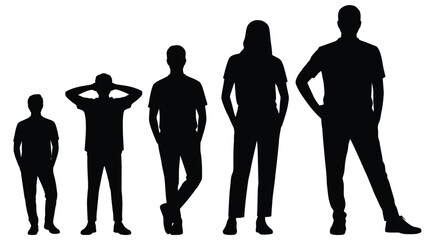 Standing Human Silhouettes, Male and Female Vector Poses in Casual Stance