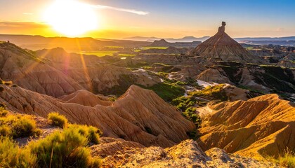 Dramatic sunset over desert landscape