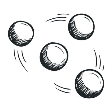 Hand-drawn sketched bouncing balls on white background. Vector illustration