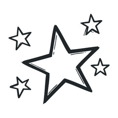 Fototapeta premium Hand-drawn black and white star with sketchy texture and smaller stars. Vector illustration