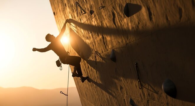 Man climbing rock wall outdoors