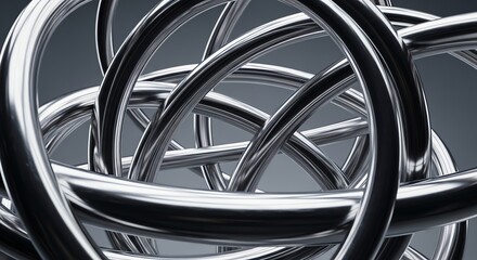 Intertwined metallic rings abstract structure