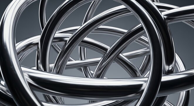 Intertwined metallic rings abstract structure