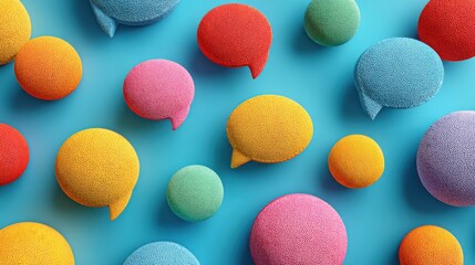 A colorful array of fuzzy, textured, and squishy balls arranged in a pattern that resembles a conversation