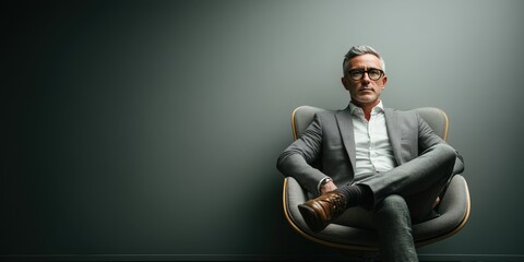 Formal Man in Suit Crossed Legs Leaning Back in Armchair

