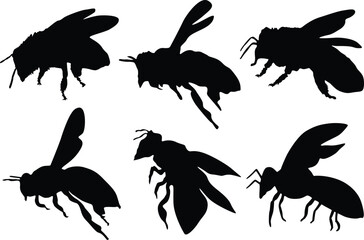 Bee Silhouette Bundle Design on White Background
