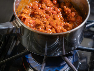 Chili Simmering on a Gas Stove for Dinner 