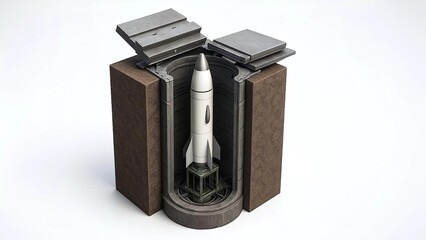 3D Cutaway of Ballistic Missile Defense Interceptor Silo on White Background