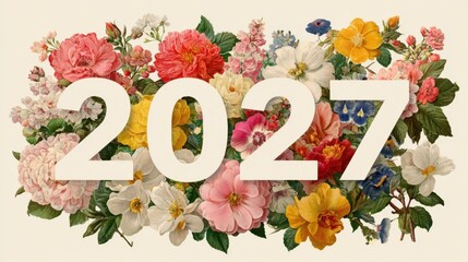 A colorful floral design with the number 2017 written in white. Concept of new beginnings and growth, as the flowers represent the start of a new year