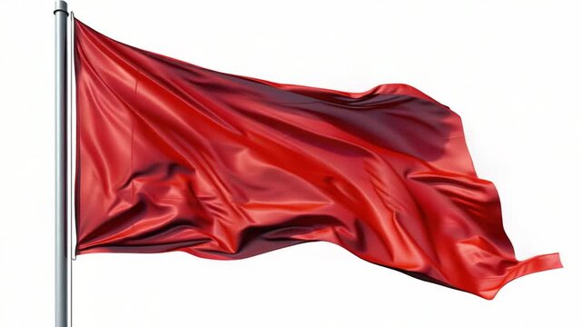 A large red flag is seen flying in the wind