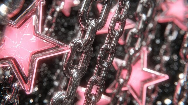 Pink stars and metallic chains in a sparkling background.