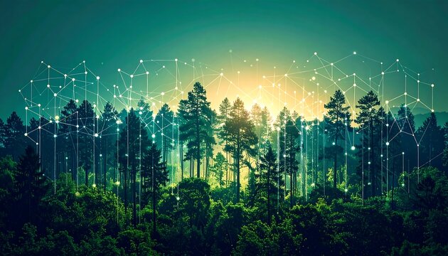 Forest with digital network overlay