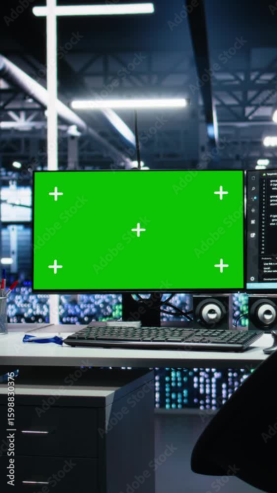 Poster vertical video green screen computers in data center supporting ai training workflows and automation