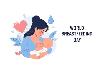 Vektor image of a mother breastfeeding her child in commemoration of World Breastfeeding Day, image for advertisements, posters, health banners about the importance of breast milk for babies.
