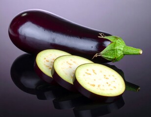 Eggplant slices and whole eggplant