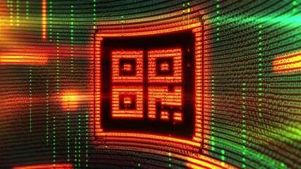 Glowing QR code emerging from digital code stream in cyberspace - Powered by Adobe