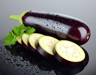 Eggplant slices and whole fruit