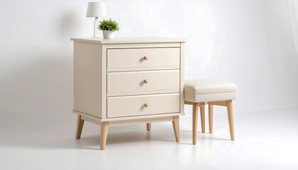 Light beige dresser with stool