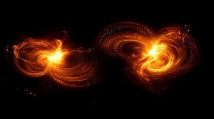 Glowing Plasma Energetic Orbs with Swirling Light Streams on Black Background