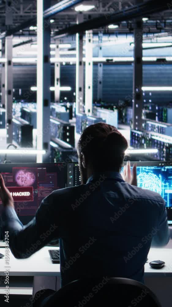 Poster vertical video engineers in ai server hub alerted by hacking incident involving theft of sensitive d