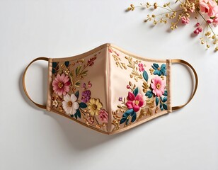 Hand-embroidered face mask with floral design