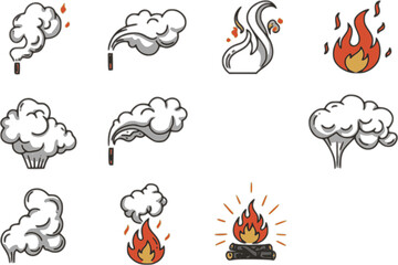 Orange and Yellow Flame. Cartoon Fire Texture.  Smoke and Flames vector
