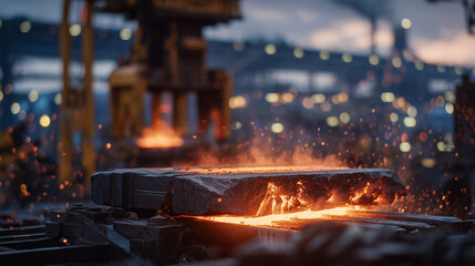 Fiery piece of steel positioned with tongs beneath an ancient hydraulic press, overhead pipes and steam lines crisscross above, forging factory alive with mechanical noise.