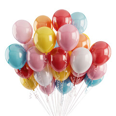 Colorful helium balloons bunch for party celebration and decoration fun isolated on transparent background