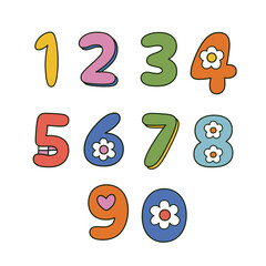 set of isolated whimsical numbers cartoon graphic