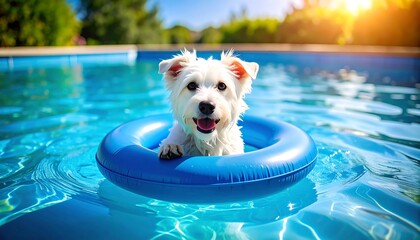 Happy dog in pool