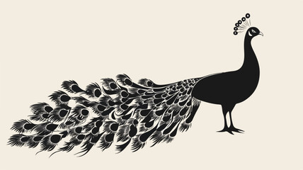 Fototapeta premium Elegant Peacock Silhouette in Minimalist Style for Creative Design Projects
