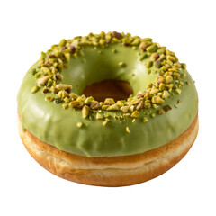 Delicious pistachio donut with green frosting baked dessert bakery item isolated on transparent background