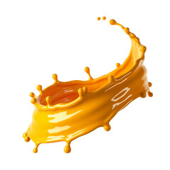 Liquid splash motion vibrant color yellow fluid paint creative design isolated on transparent background