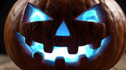 Spooky Scarecrow with Glowing Eyes in Pumpkin Patch at Dusk - Powered by Adobe