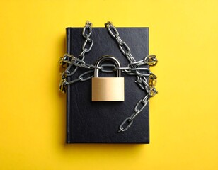 Locked book on yellow background