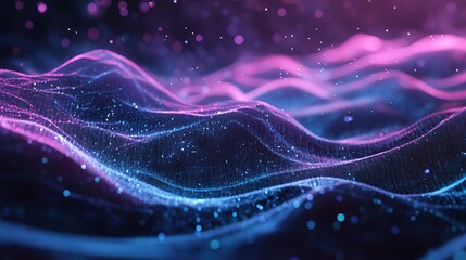 Glowing Particle Waves of Light in Pink and Blue Abstract Background