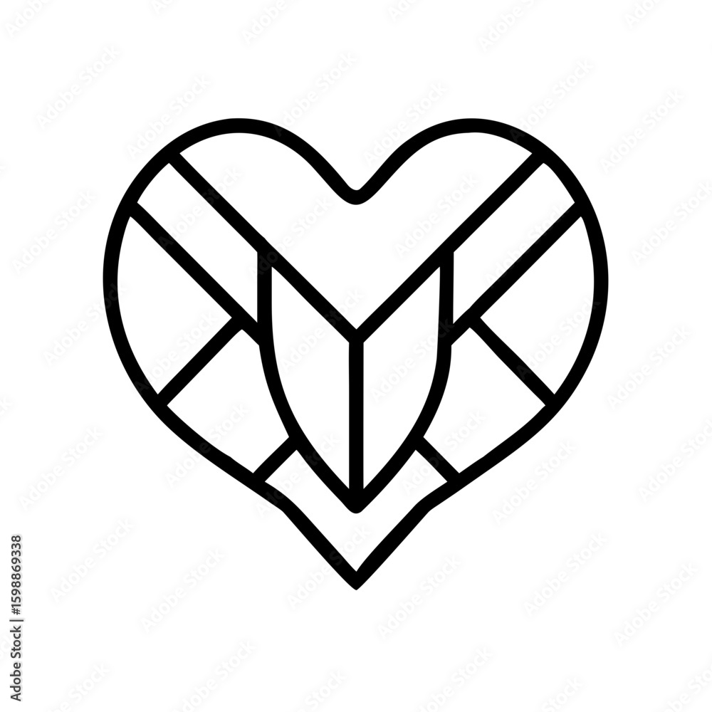 Poster Geometric heart shape with internal lines creating a stylized design element that is modern and simple