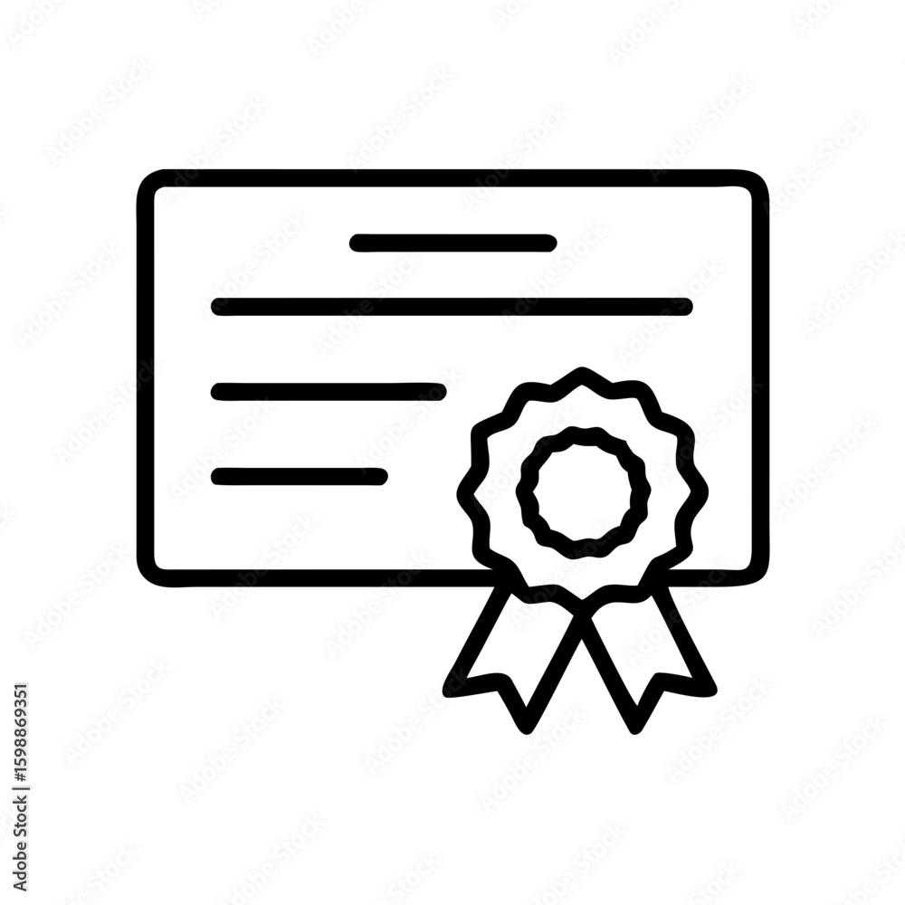 Poster Outline drawing of a certificate with a seal and ribbon, signifying achievement and recognition