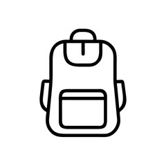 A simple graphic of a rucksack with a front pocket and a handle at the top of the bag design