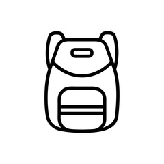 Simple graphic representation of a rucksack with straps and a small front pocket design element present