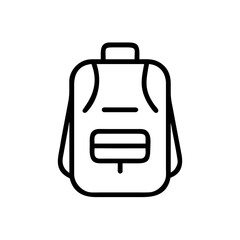 Outline drawing of a rucksack with straps and a front pocket for carrying items on the back for travel