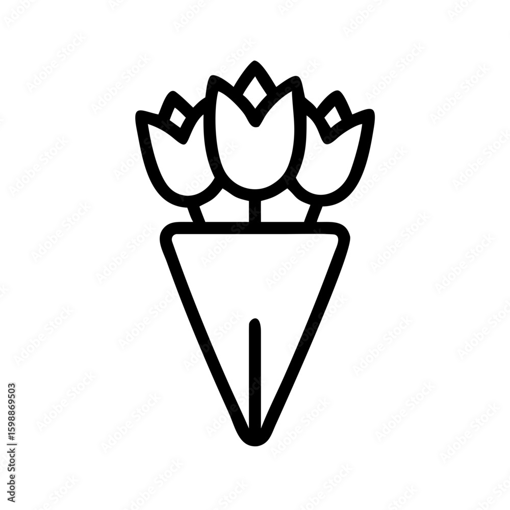 Poster Simple graphic showing a bouquet of three flowers wrapped in a triangular paper package design element