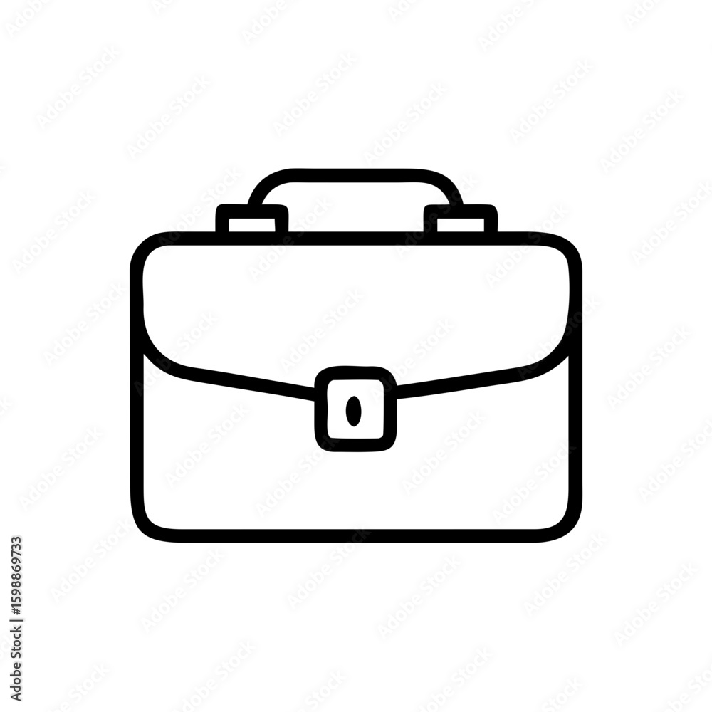 Poster a simple line drawing of a closed briefcase with a handle and a clasp in the center front side