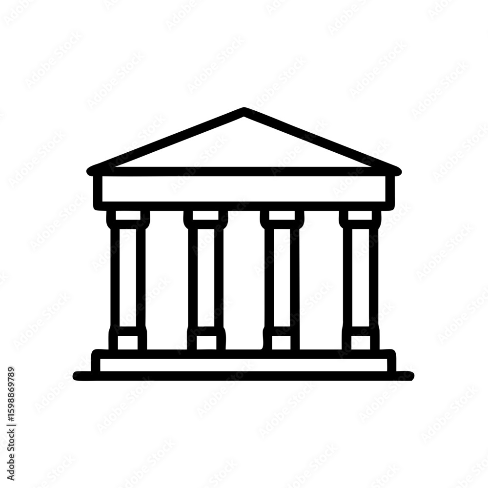 Poster a simple graphic of a building with columns and a triangular roof line design element created