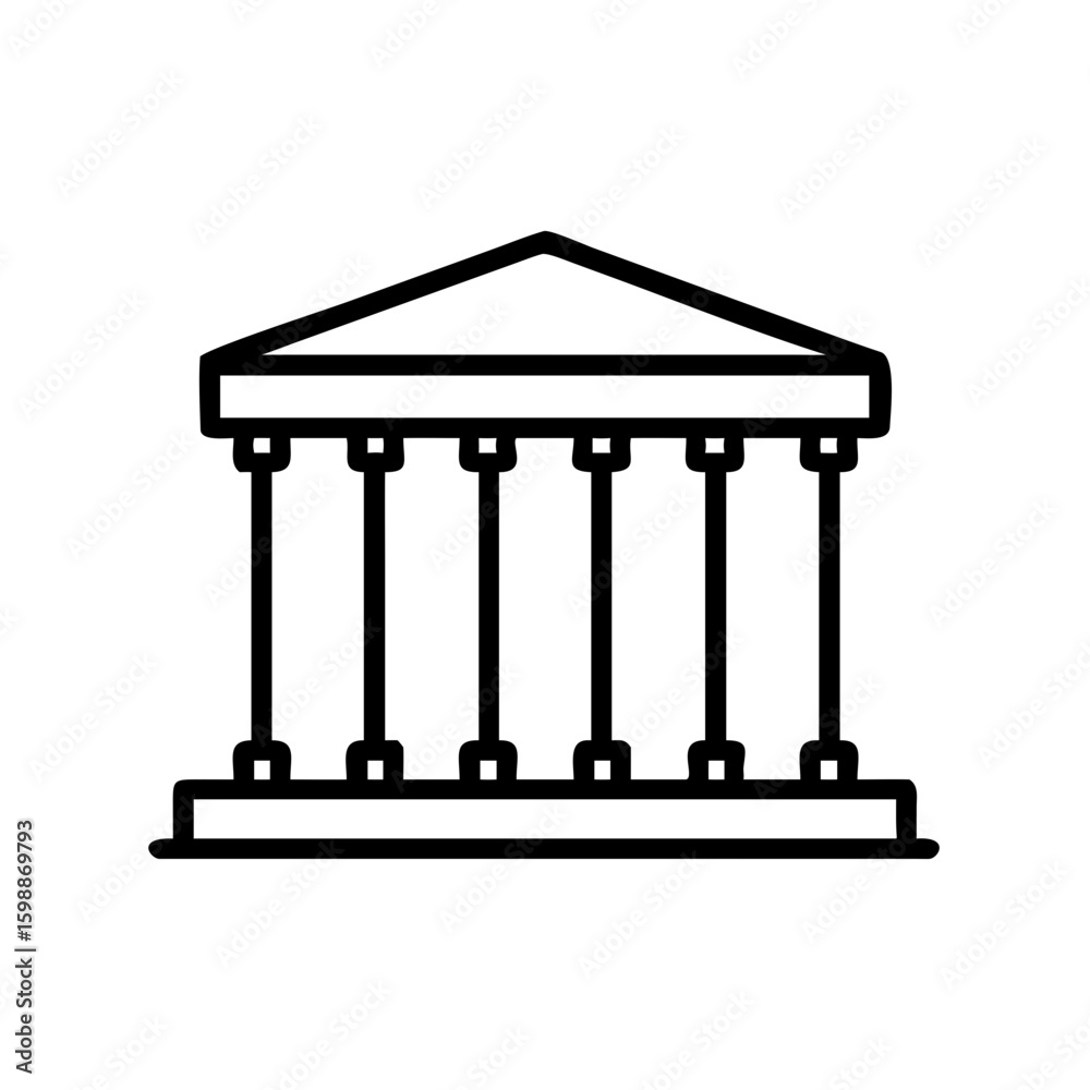 Poster Simple line drawing of a building facade with columns and a triangular roof structure design element