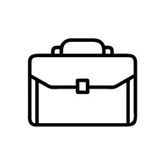 Outline graphic of a briefcase with a handle and a square clasp in the center of the bag design