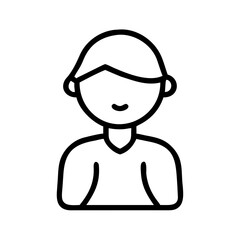 Simple graphic of a person with short hair, wearing a shirt, and a curved line for a mouth