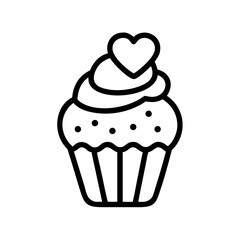 Outline drawing of a cupcake with frosting and a heart on top on a white background image design