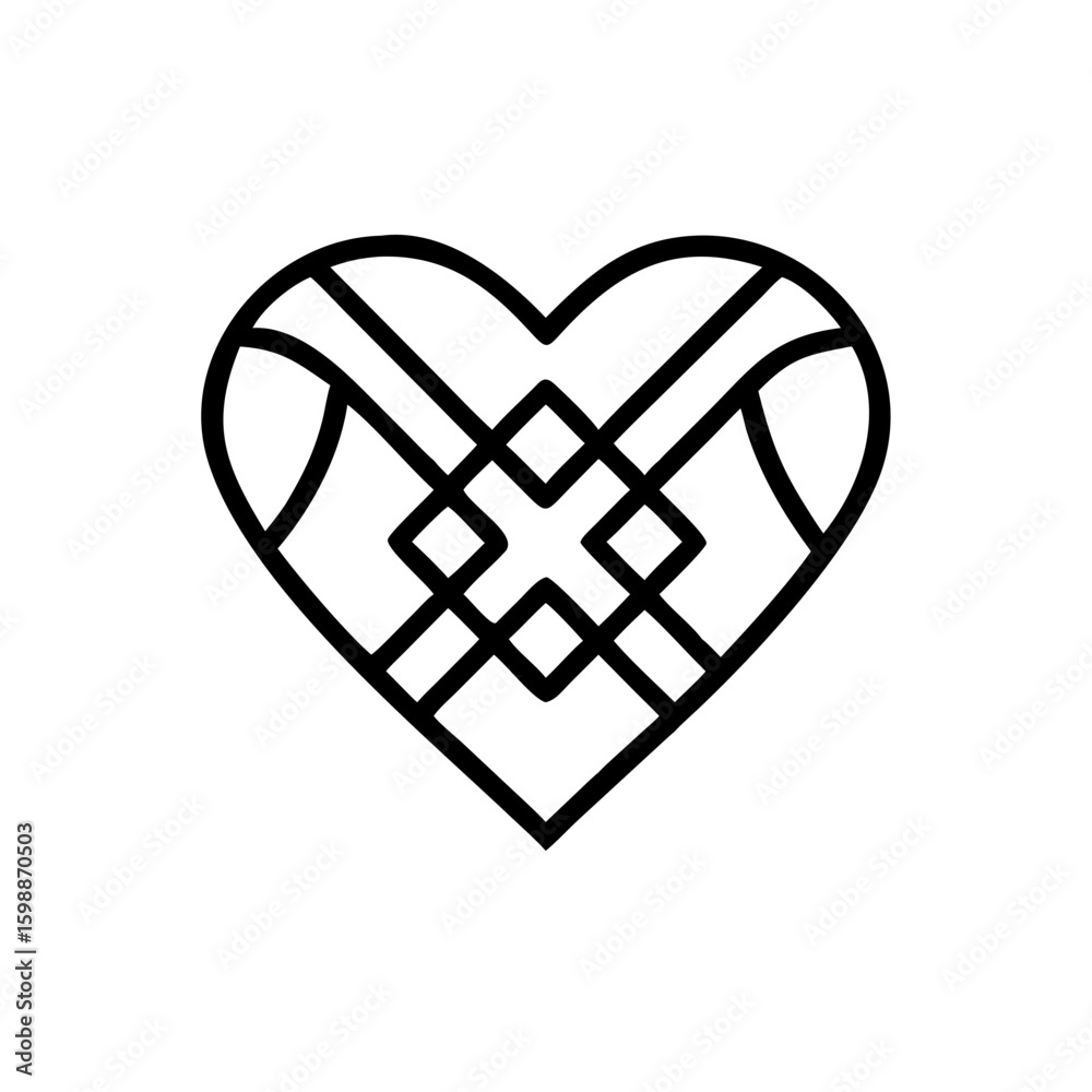 Poster a graphic representation of a heart shape with an intricate geometric pattern inside the outline sha